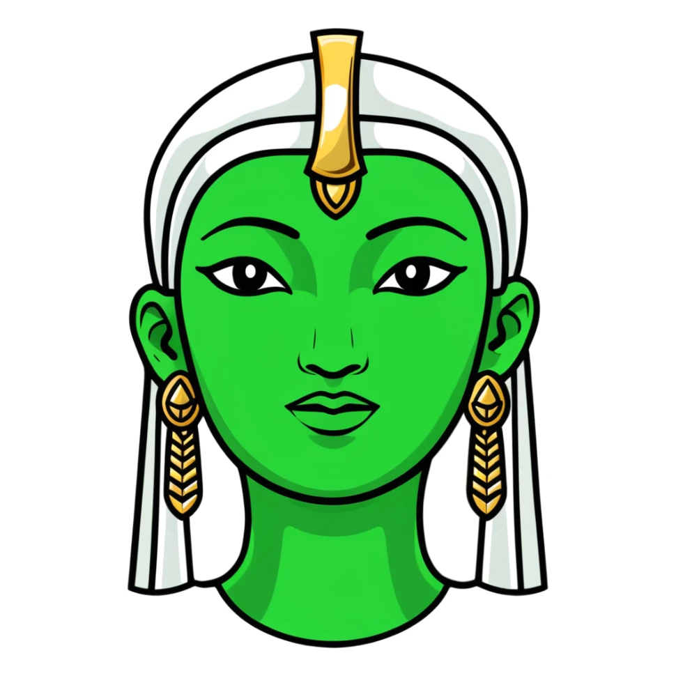 Elegant Maya-Egyptian fusion facial expression, minimalist style, white with deep green accents sticker