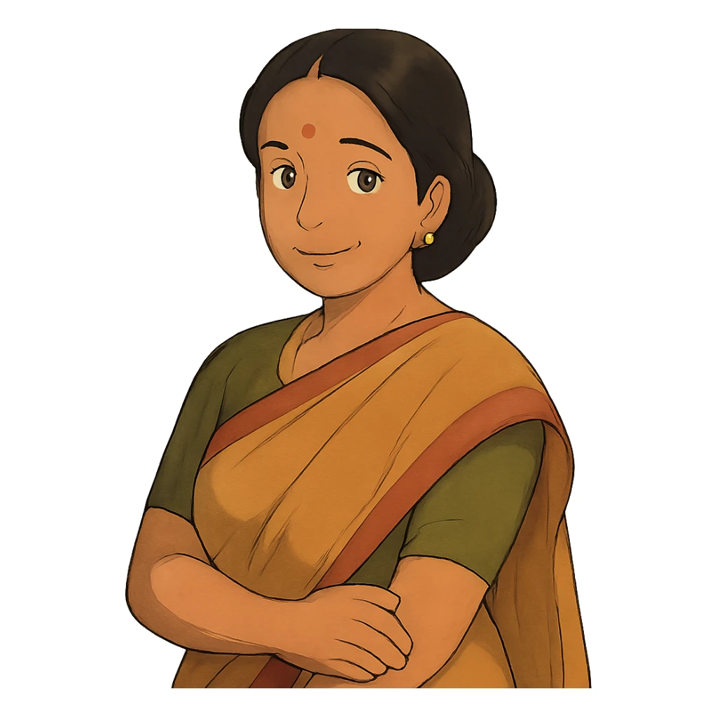 Indian mother in a saree, soft lighting, caring expression sticker