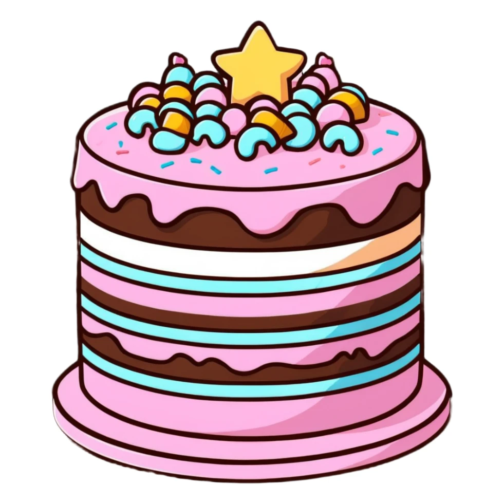 Colorful whole round layer cake with sprinkles and decorative icing sticker