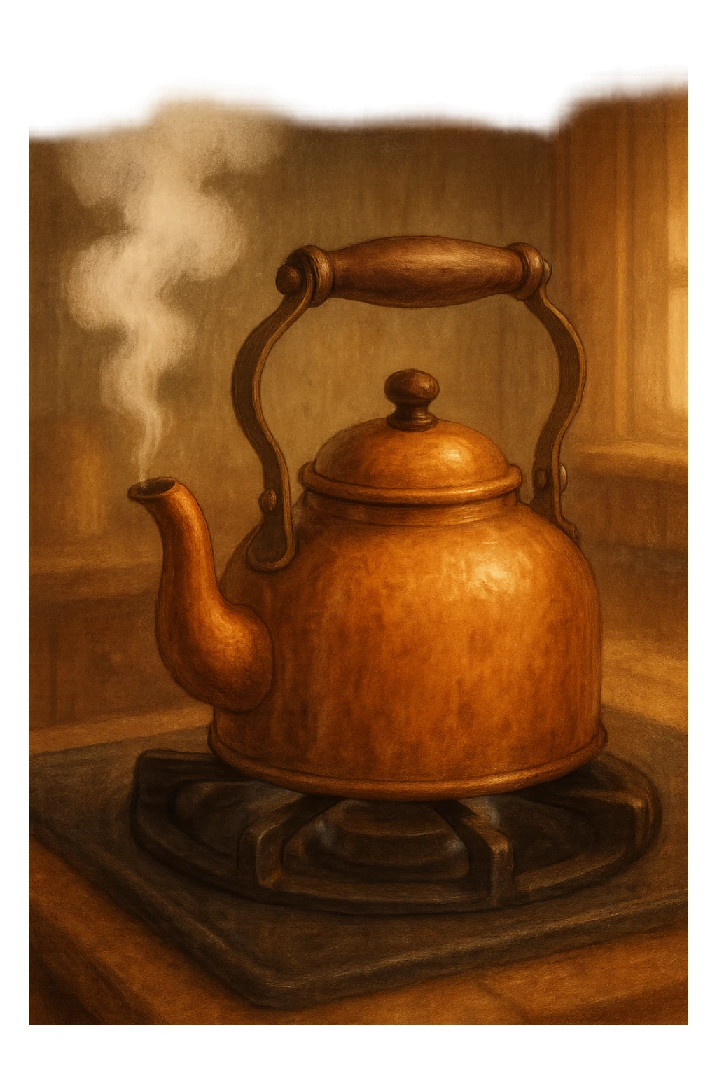 cozy tea kettle steaming on a stove, homey sticker