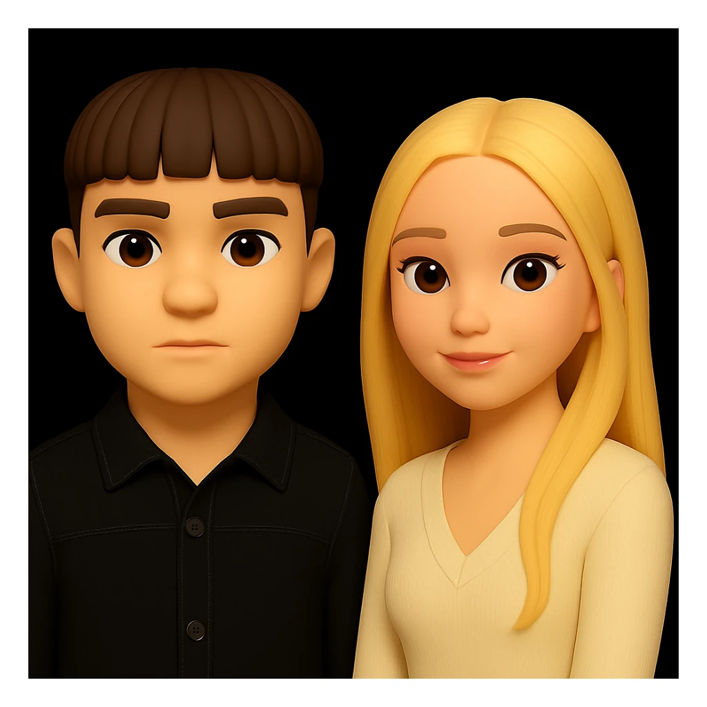 Increase the free space between the guy and the girl, separate them more from each other, keep the 3d-emoji style look, and keep everything else unchanged. sticker