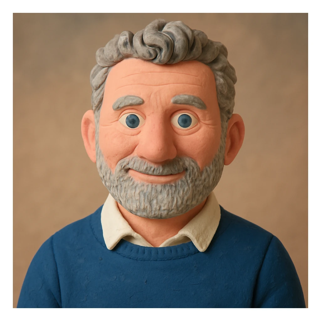 Create another more colorful claymation-style portrait emoji based on this person, vibrant pastel tones, friendly expression, visible clay texture, head and shoulders only. sticker