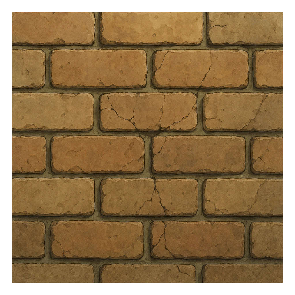 close-up of a brick wall in ghibli style, bricks with gentle highlights and shadows, natural lighting, visible mortar, rough texture, slight weathering, cracks sticker