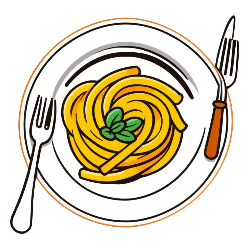 Italian pasta plate with fork sticker