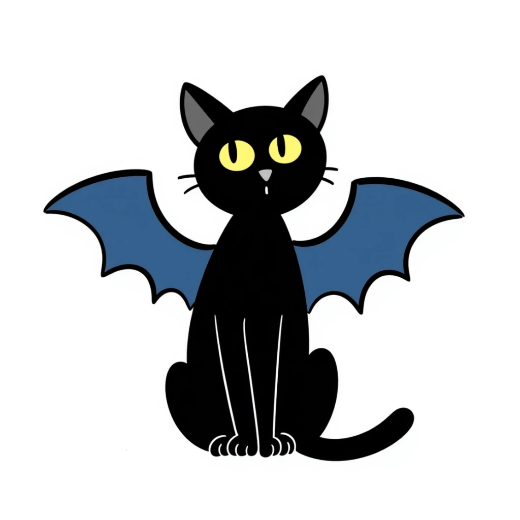 black cat with blue bat wings and glowing yellow eyes sticker