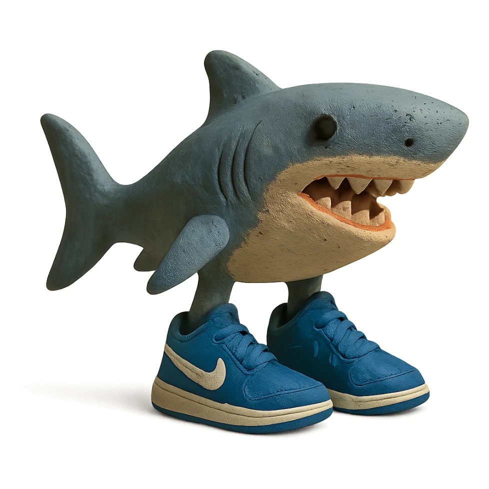 shark in blue Nike sneakers, textured sticker