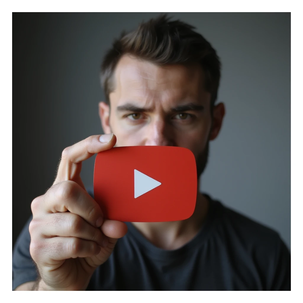 a man looking at the camera holding a YouTube logo, photorealistic style sticker