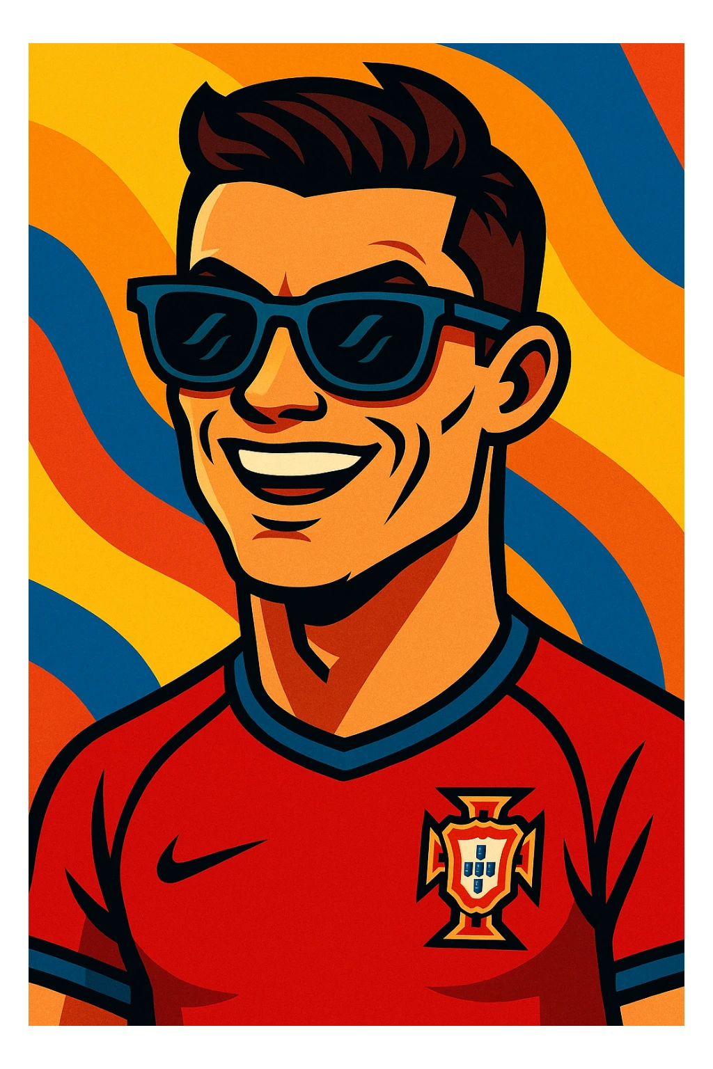 Ronaldo with stylish sunglasses, vibrant toon style sticker