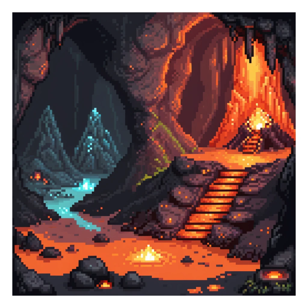 Dragon lair in volcanic cave with lava pools and glowing crystals sticker