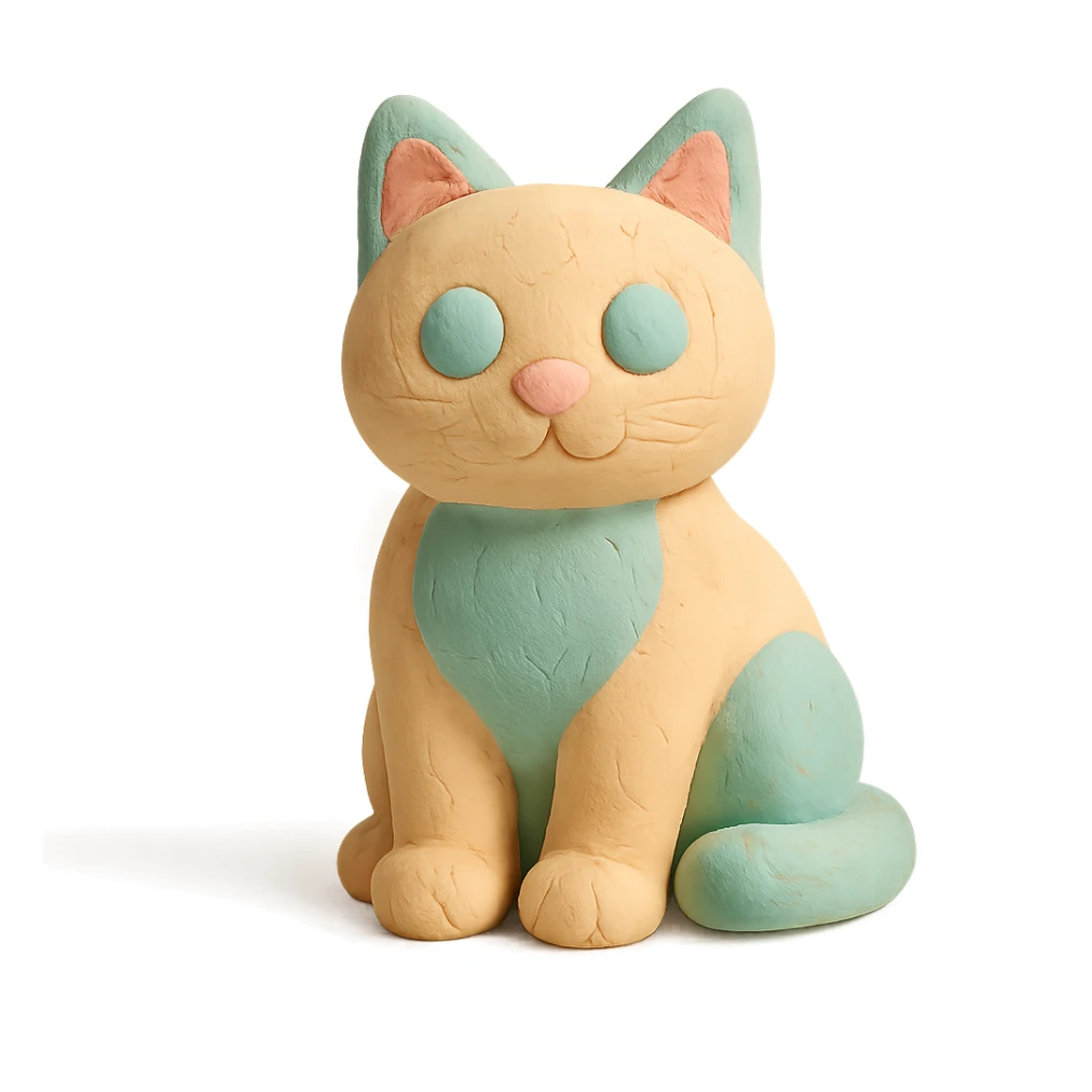cat sitting, pastel colors, claymation style, visible fingerprints, soft lighting sticker