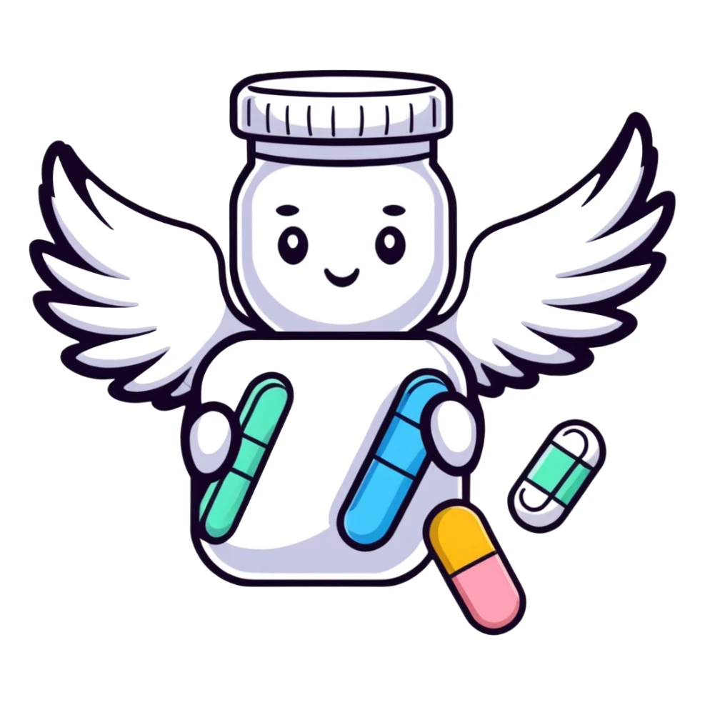 Cute medicine pill or capsule with angel wings flying sticker