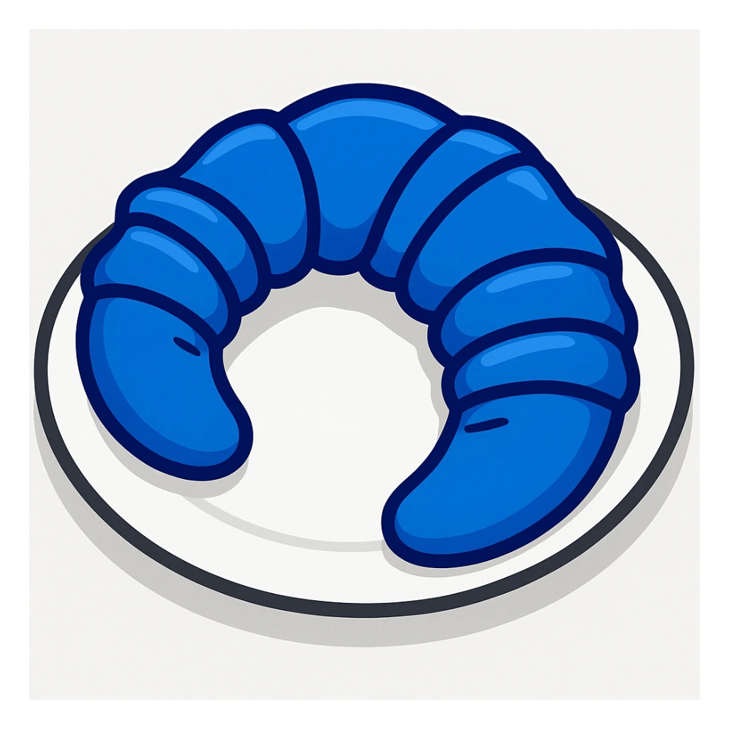 Put the blue Danish croissant on a white plate, keep the original sticker style sticker