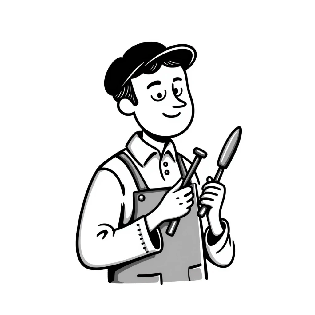 Highly detailed sketch of Victorian era English worker with rugged face, detailed period clothing with fine stitching, realistic proportions, and authentic tools sticker