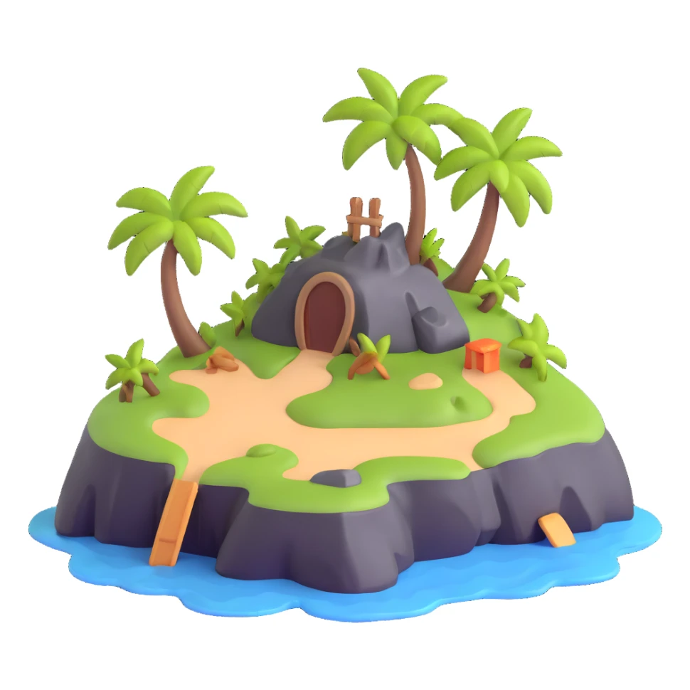 small deserted island with treasure chest sticker