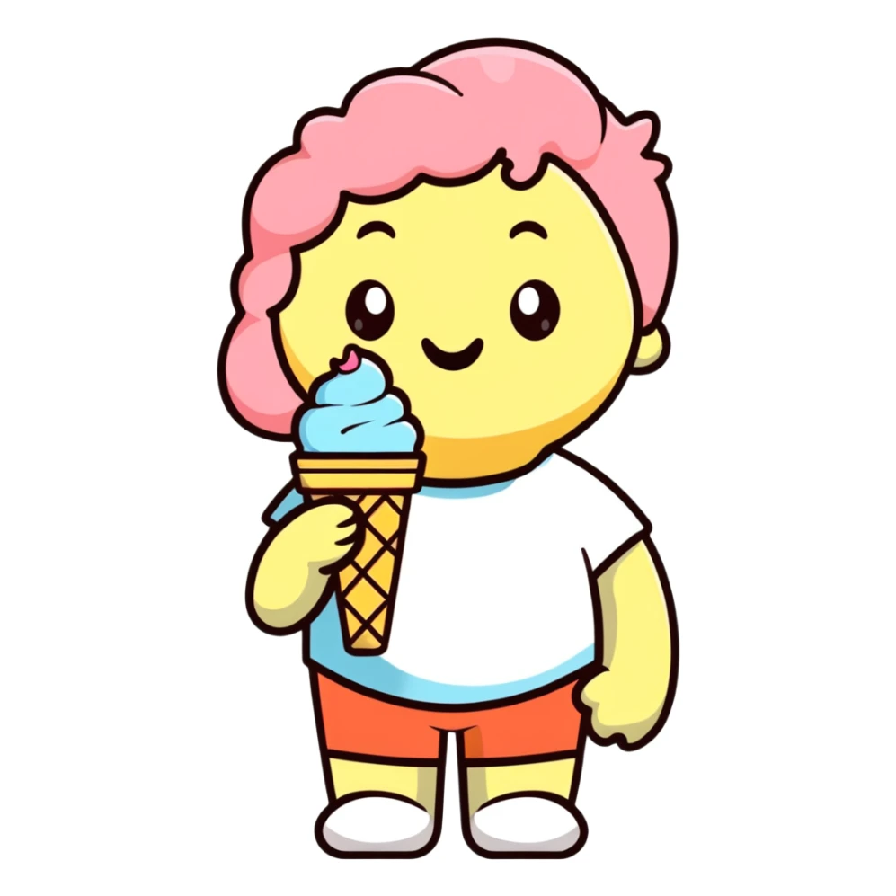 Lou eating an ice cream, cartoonish sticker style sticker