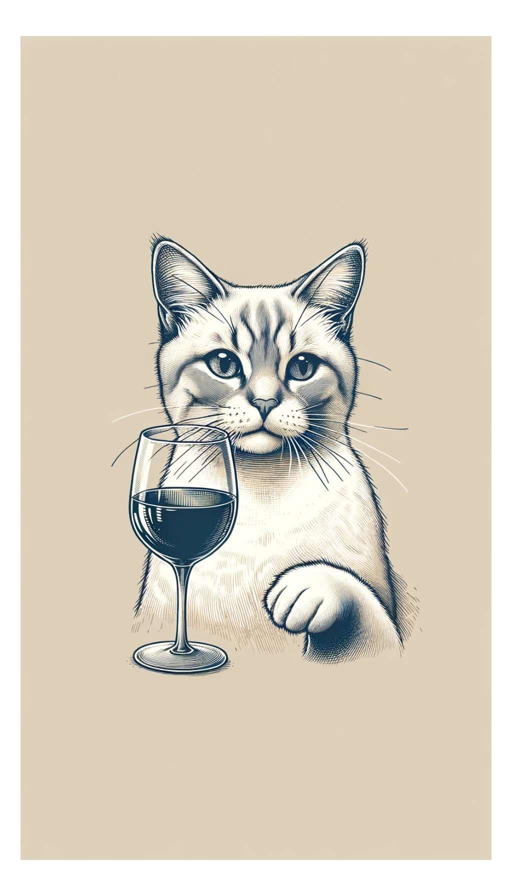 кот с бокалом вина в лапе в нарисованном стиле с нейтральным фоном sticker