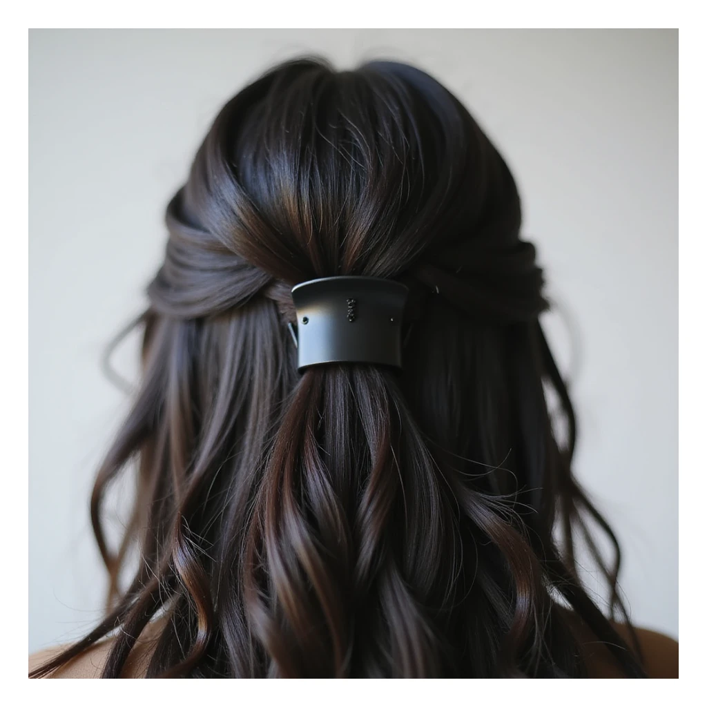 realistic hairclip, matte black, modern, photorealistic style sticker