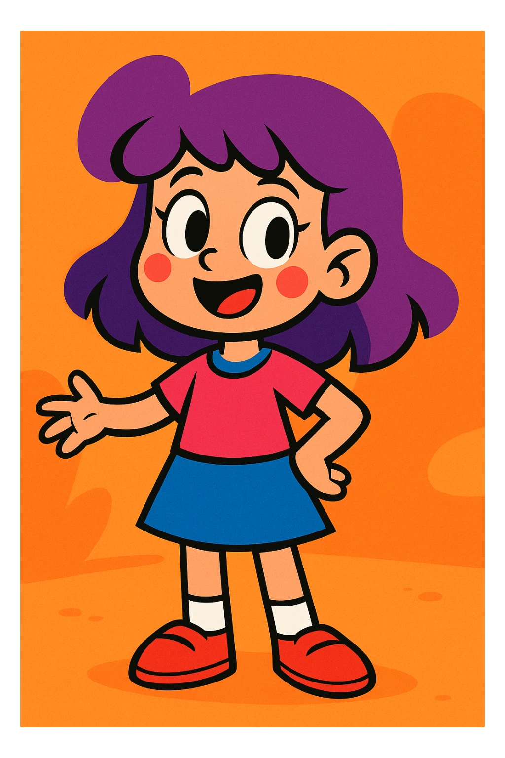 a girl with purple hair, vibrant cartoon style sticker