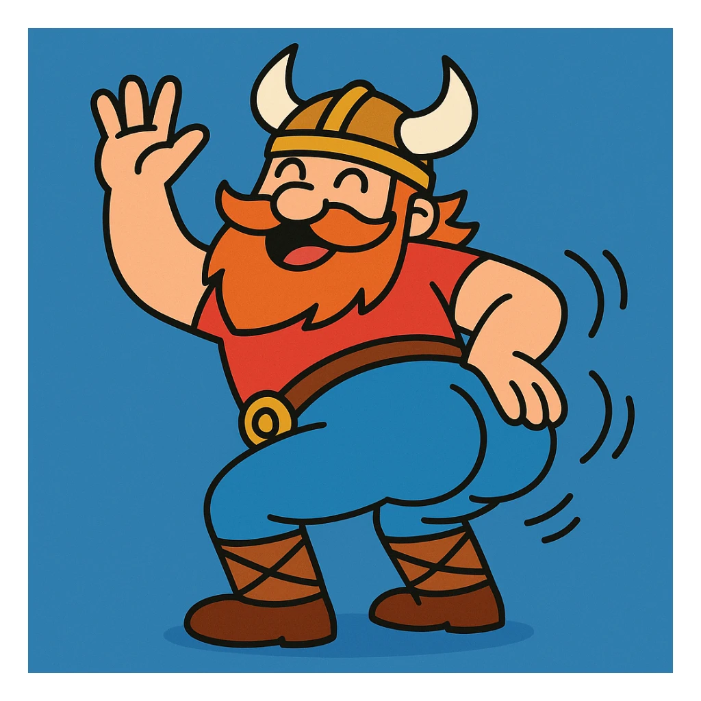 a viking doing a twerking dance, playful, cartoon style sticker