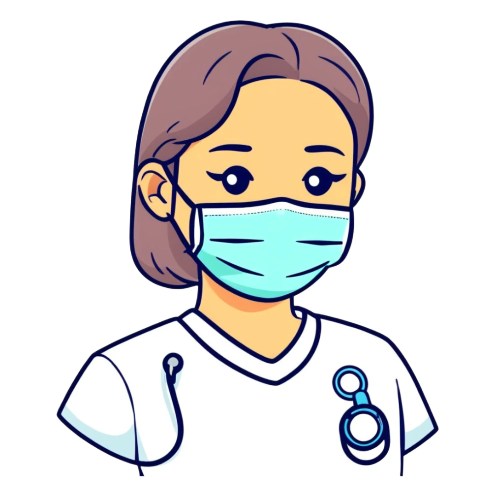 Girl wearing a COVID medical face mask sticker