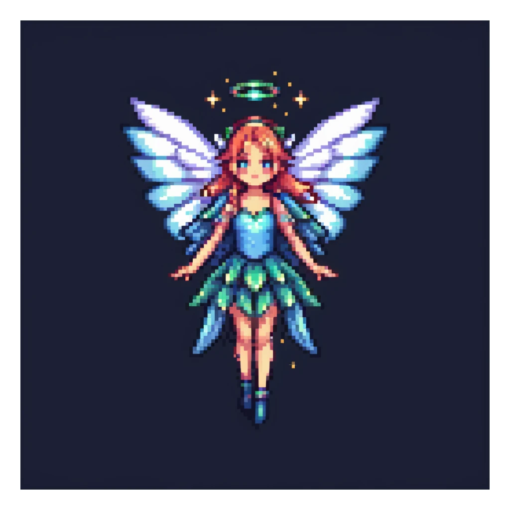 fairy with wings, night scene, sparkling magical aura sticker