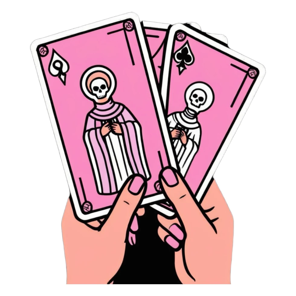 a hand of pink tarot cards sticker