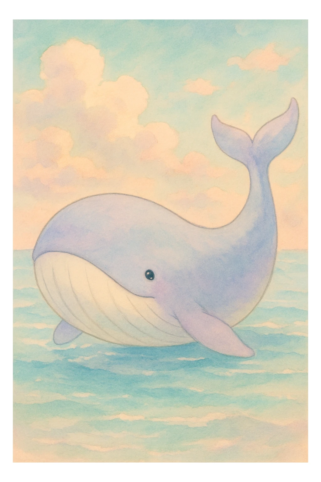 a soft and whimsical whale, ghibli style sticker
