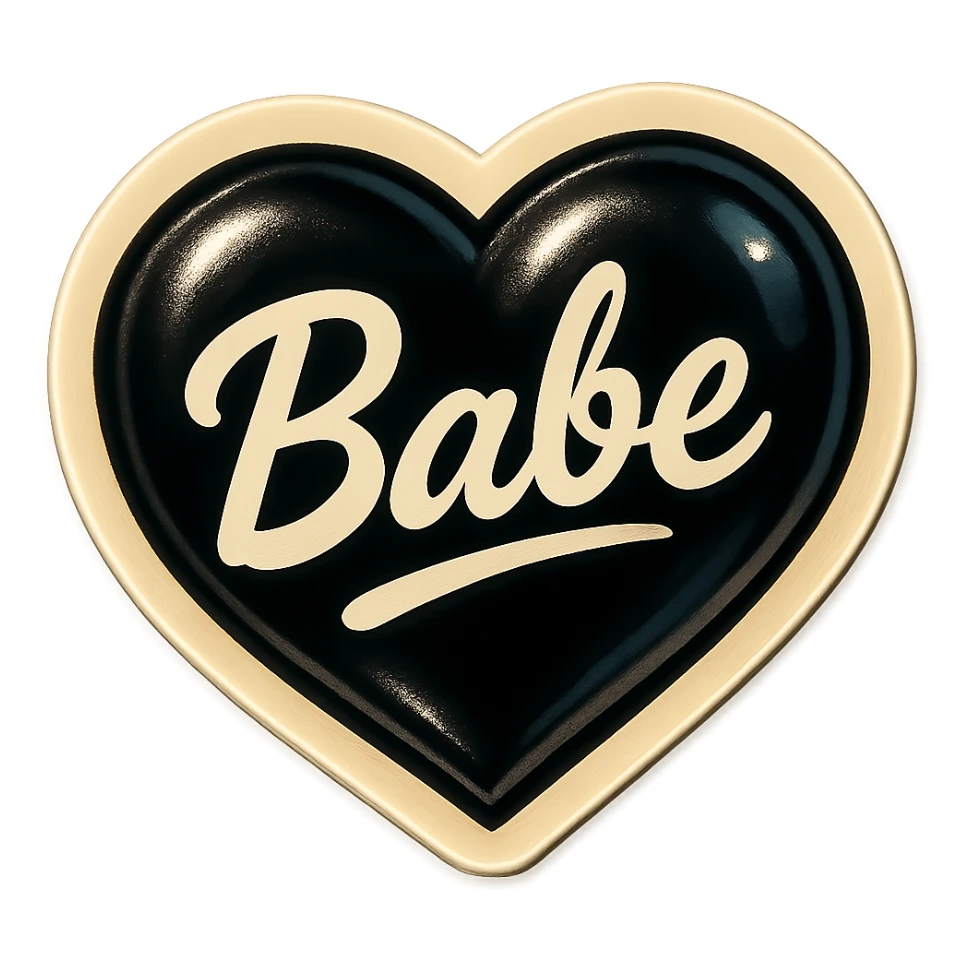 the word 'Babe' in white handwriting across a black heart, retro stickers style, high contrast sticker