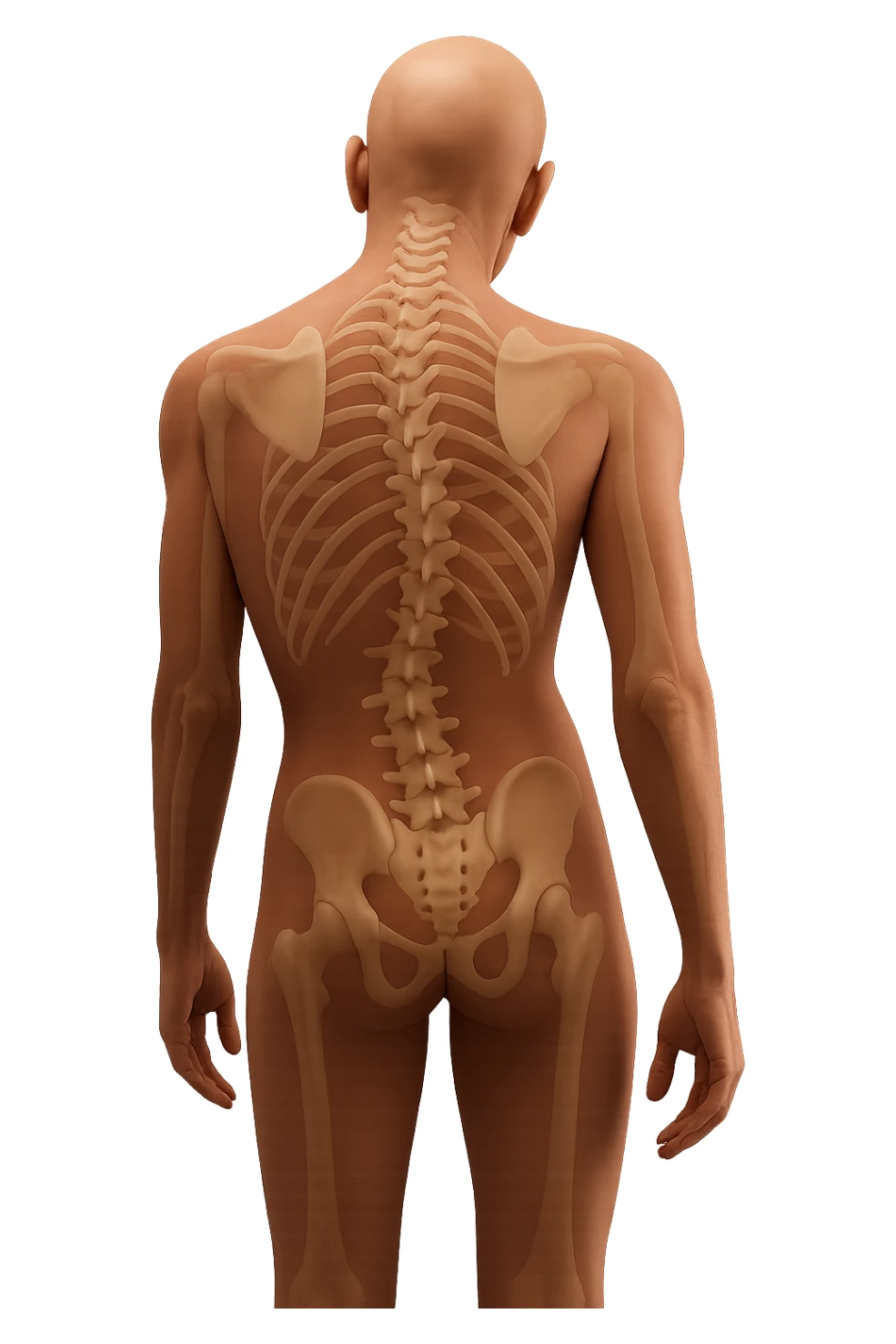 un corpo umano anatomico con spina dorsale anatomica realistica in evidenza e postura storta, iperrealistico 4k sticker