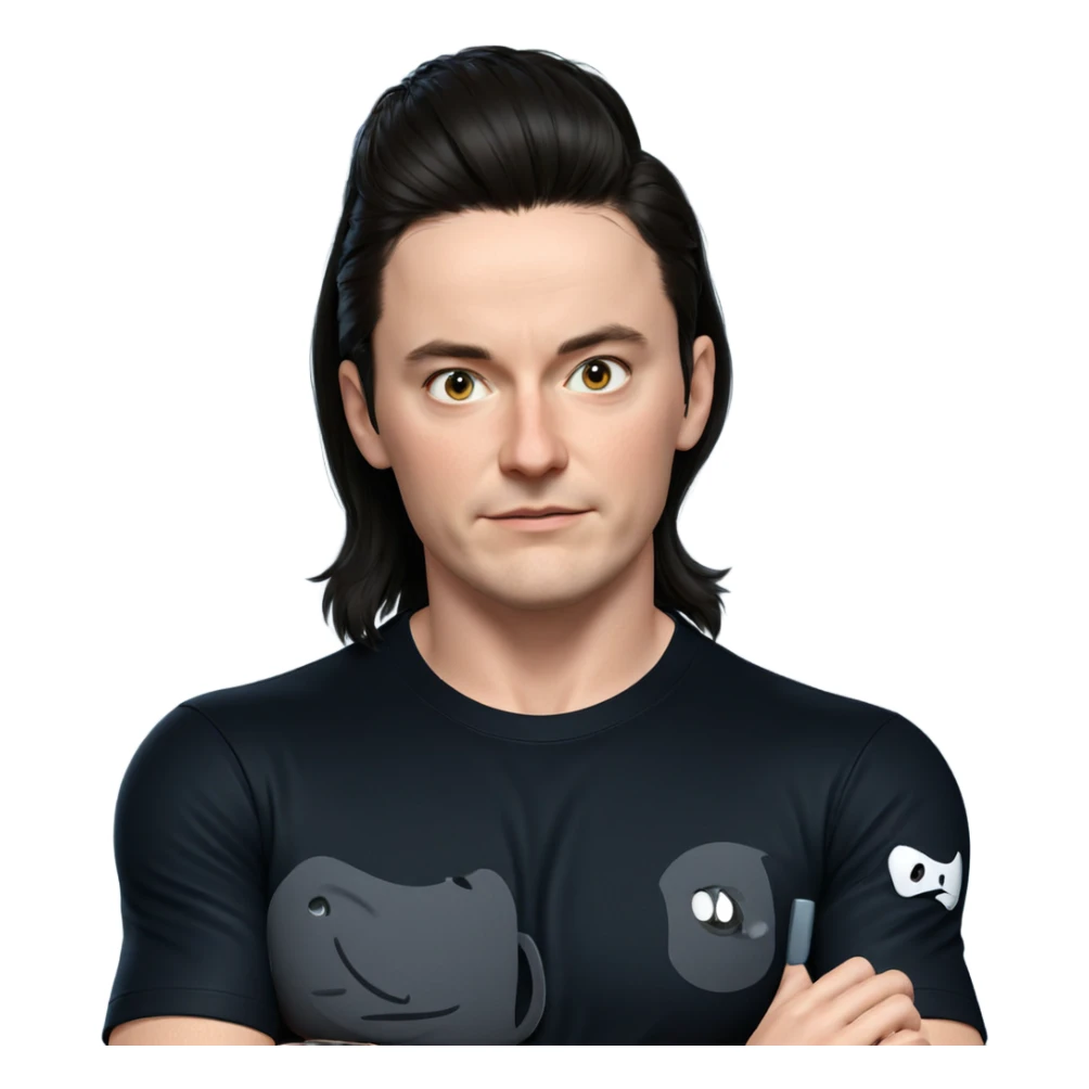 black shirt with black hair sticker