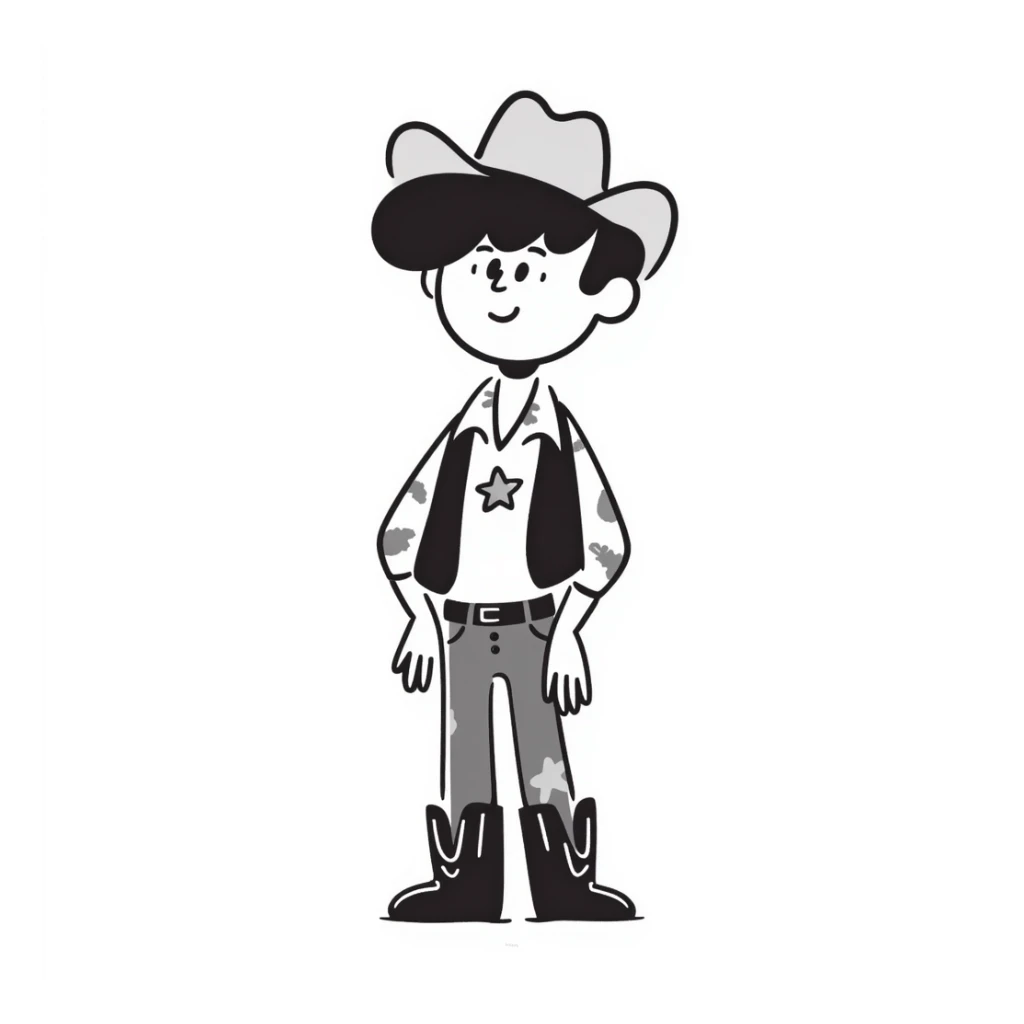 Cowboy with a star on his shirt, wearing a cowboy hat and boots sticker