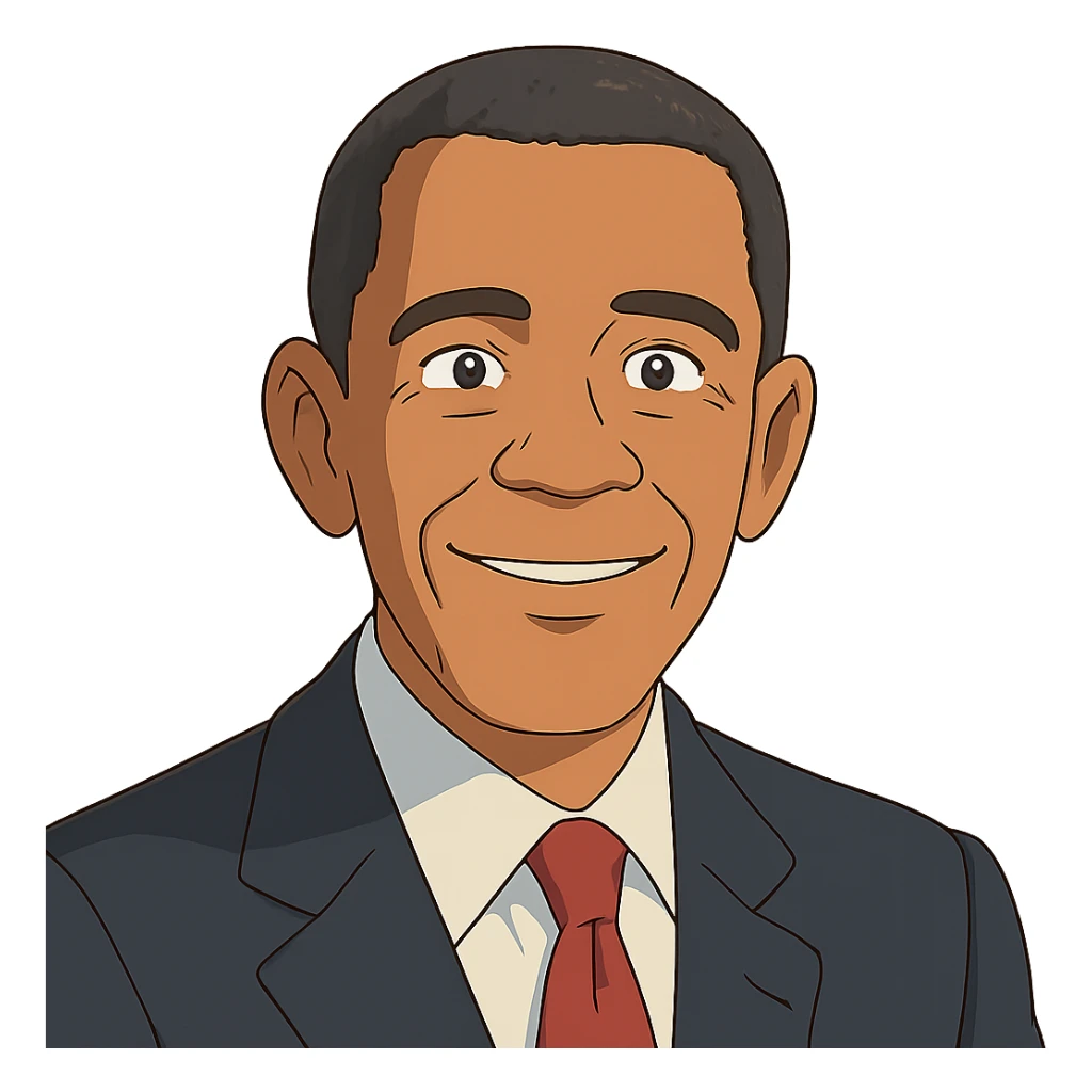 friendly expression portrait of Barack Obama in Ghibli animation style sticker
