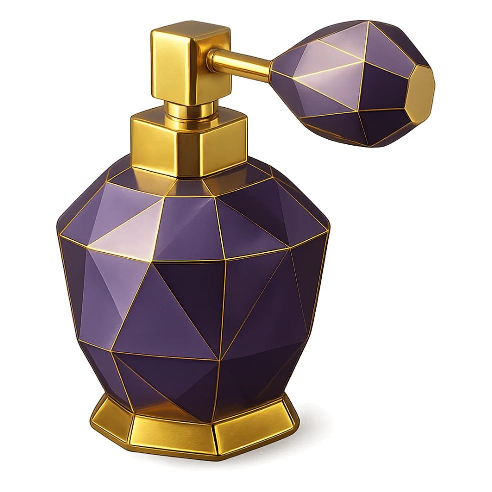 Make this purple perfume bottle look more luxurious with elegant details and add gold accents. Keep the background transparent. sticker