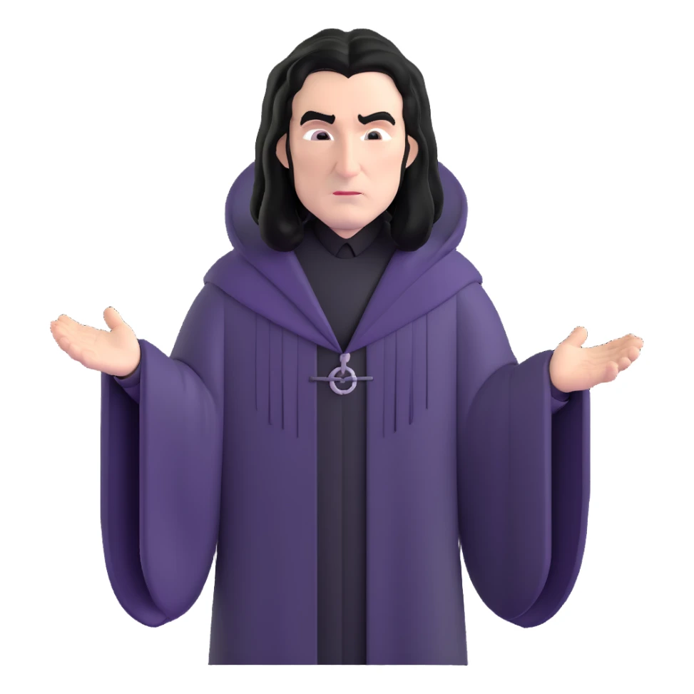 Professor Snape with long black hair, stern expression, wearing black wizard robes sticker