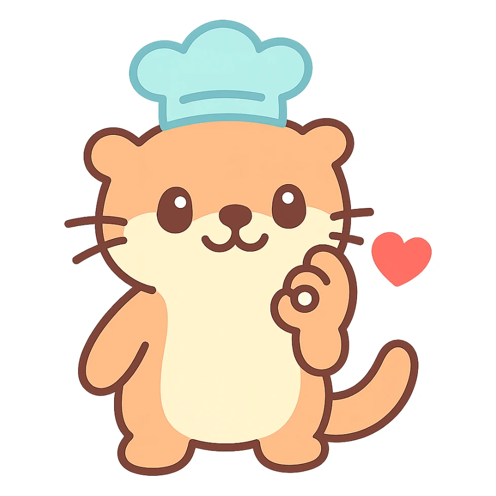 Make the background transparent and add a small red heart coming out from the otter's hand as it does the chef's kiss, keep the kawaii style. sticker