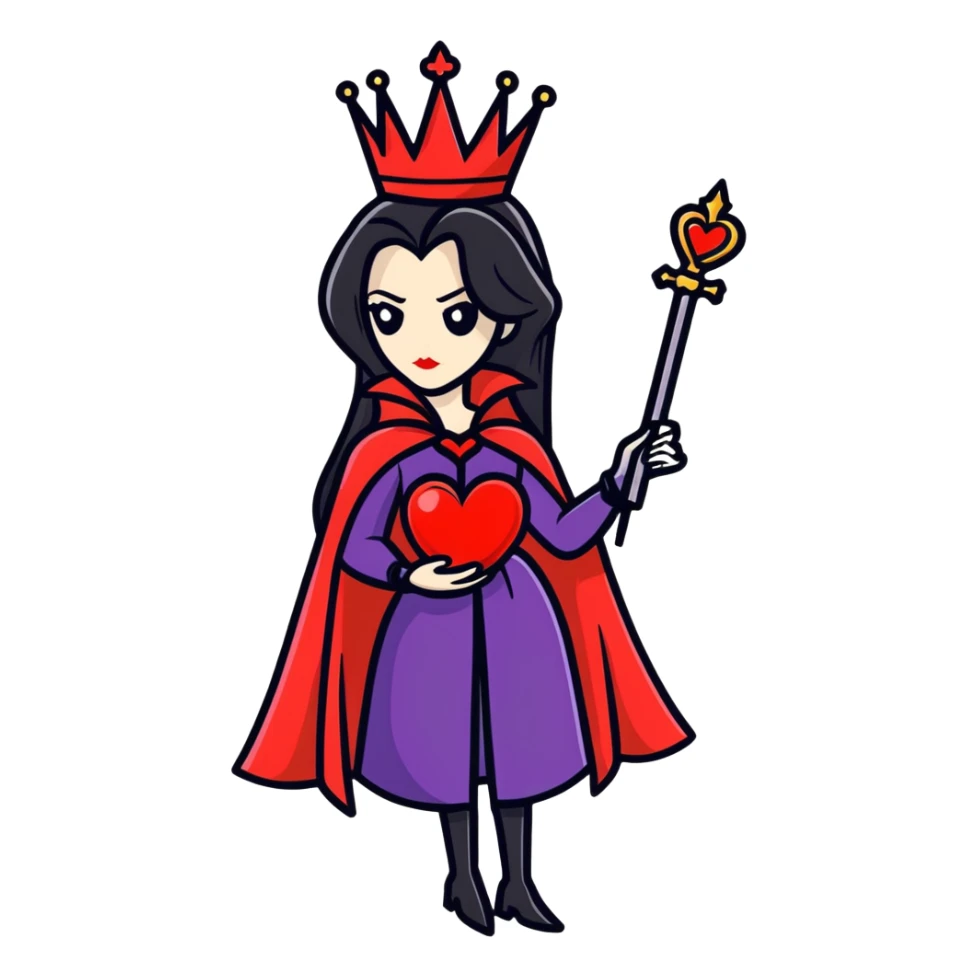 Evil Queen Of heart with long Hair black sticker