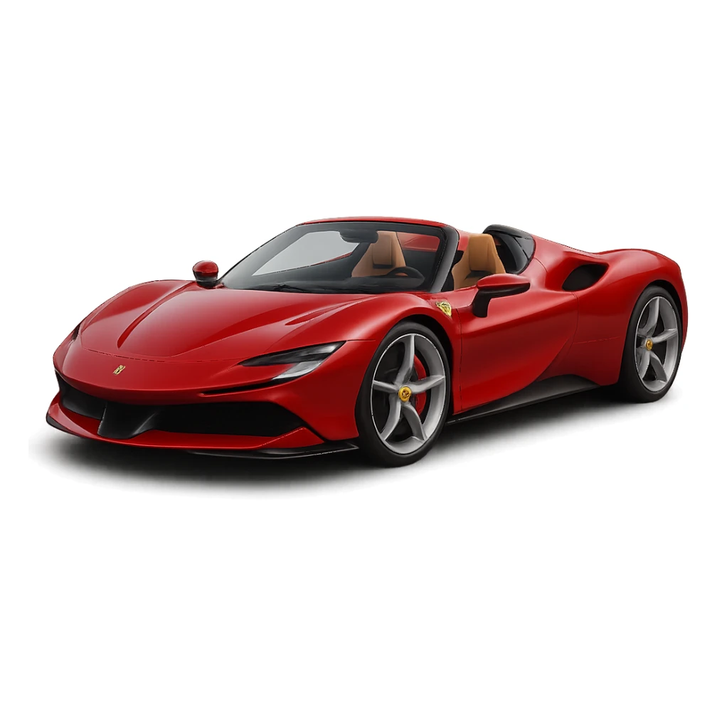 Make this car look like a Ferrari hypercar, keep high definition, smooth edges, and transparent background, in a style suitable for editing with smooth and sleek design details. sticker