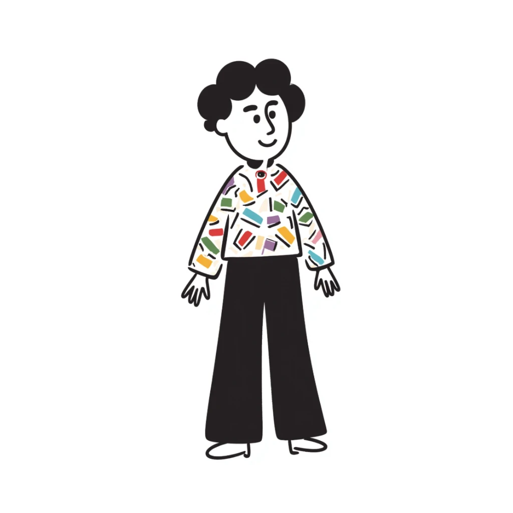 hand-drawn doodle of a person with colorful clothes sticker
