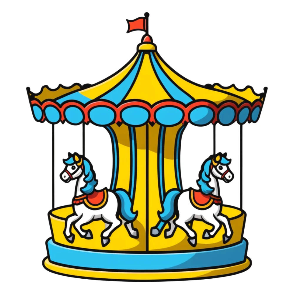 pastel pink and blue carousel at an amusement park sticker