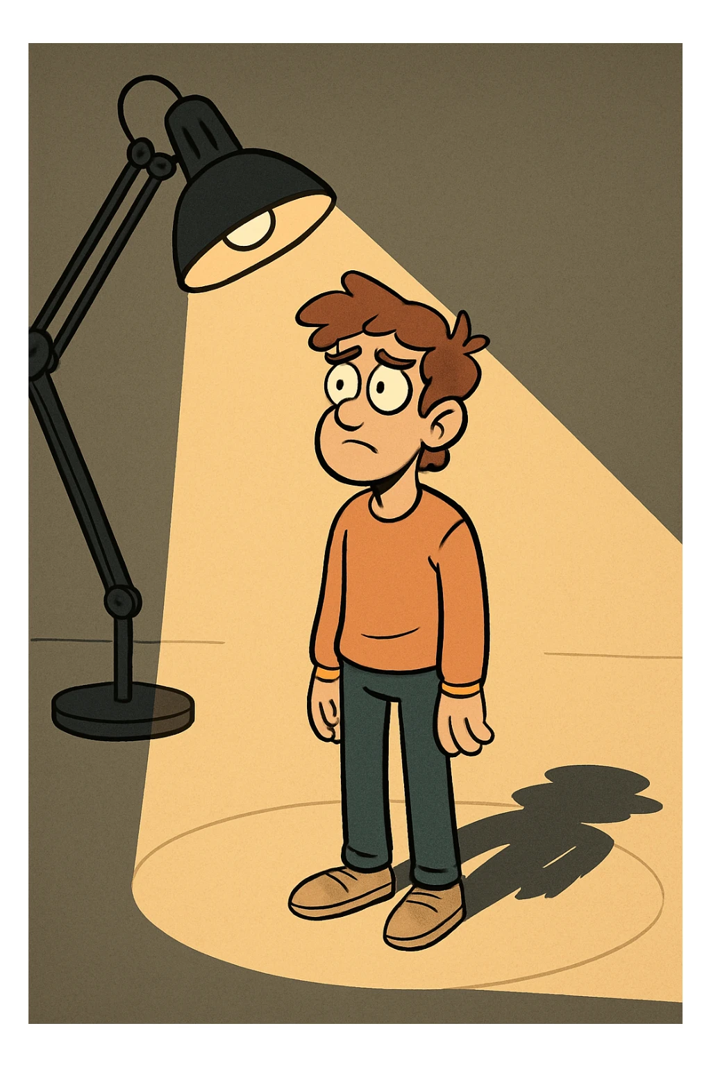 moderne Illustration einer stehenden Person im Scheinwerferlicht einer Lampe, sichtbarer Schattenwurf sticker