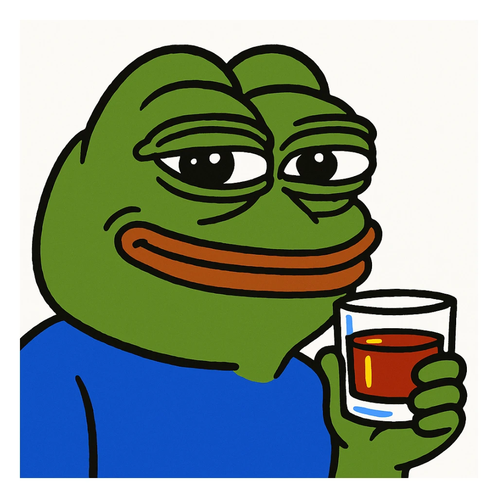 Pepe the Frog raising a glass of whiskey, pepe meme style sticker