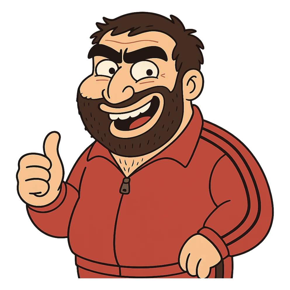 Recep İvedik Turkish comedy character funny face thick eyebrows beard red tracksuit expressive cartoon sticker