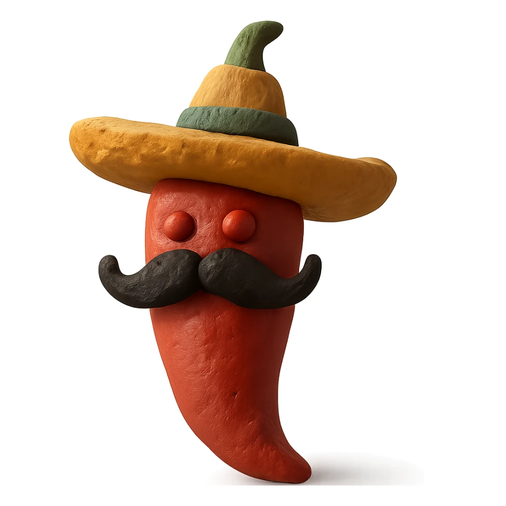 claymation style red chile pepper with a sombrero and a Mexican moustache sticker