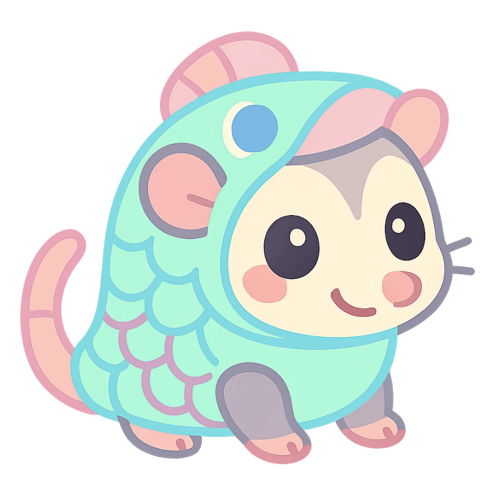 cute cartoon possum dressed up like a fish sticker