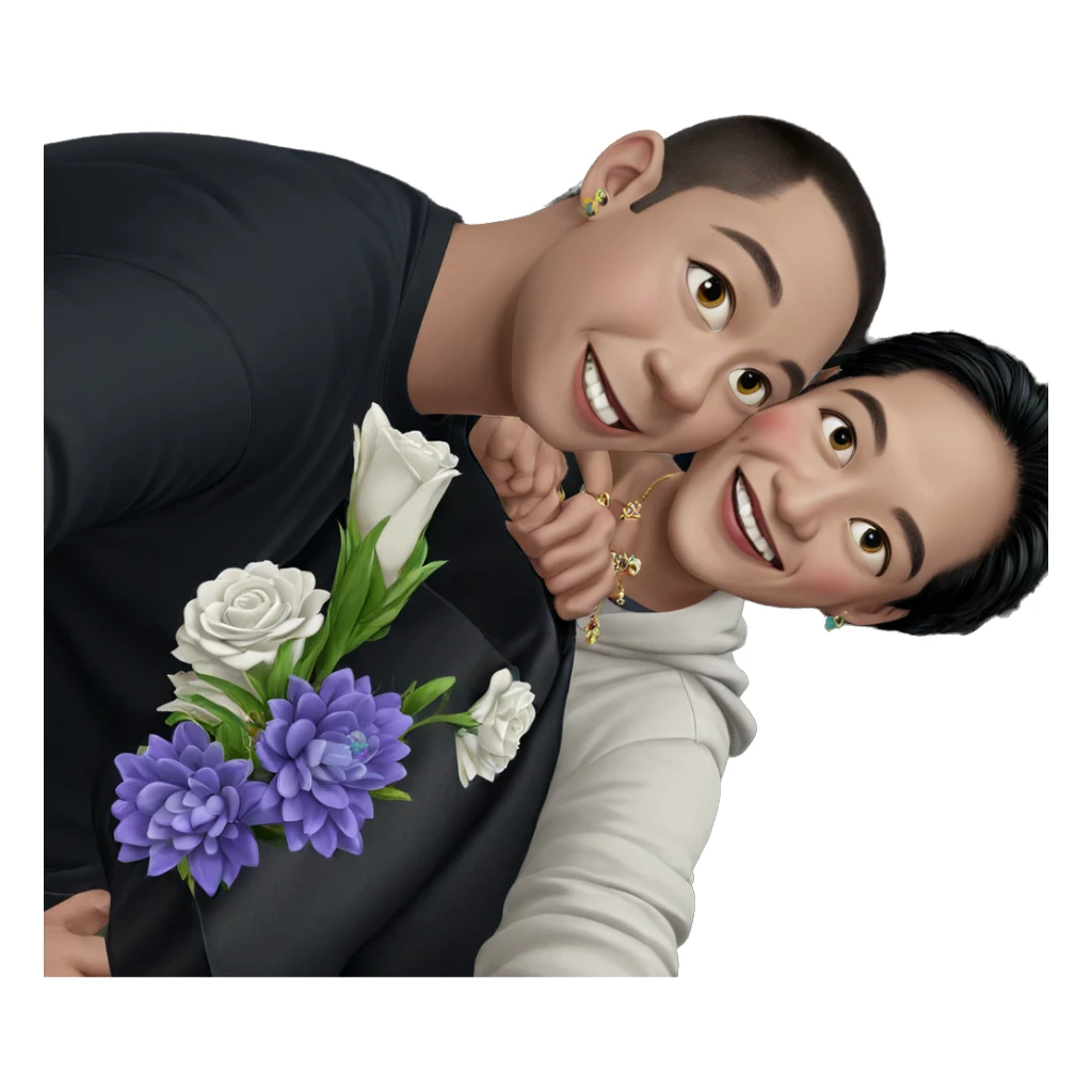 smiling boys with jewelry and flowers sticker