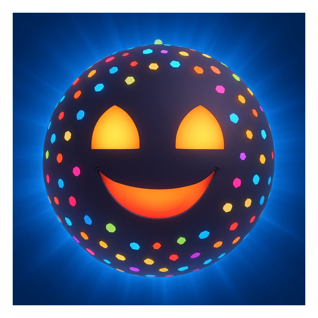 Add a radiating blue light effect around the aura ball, keeping the warm smile and 3D emoji style sticker