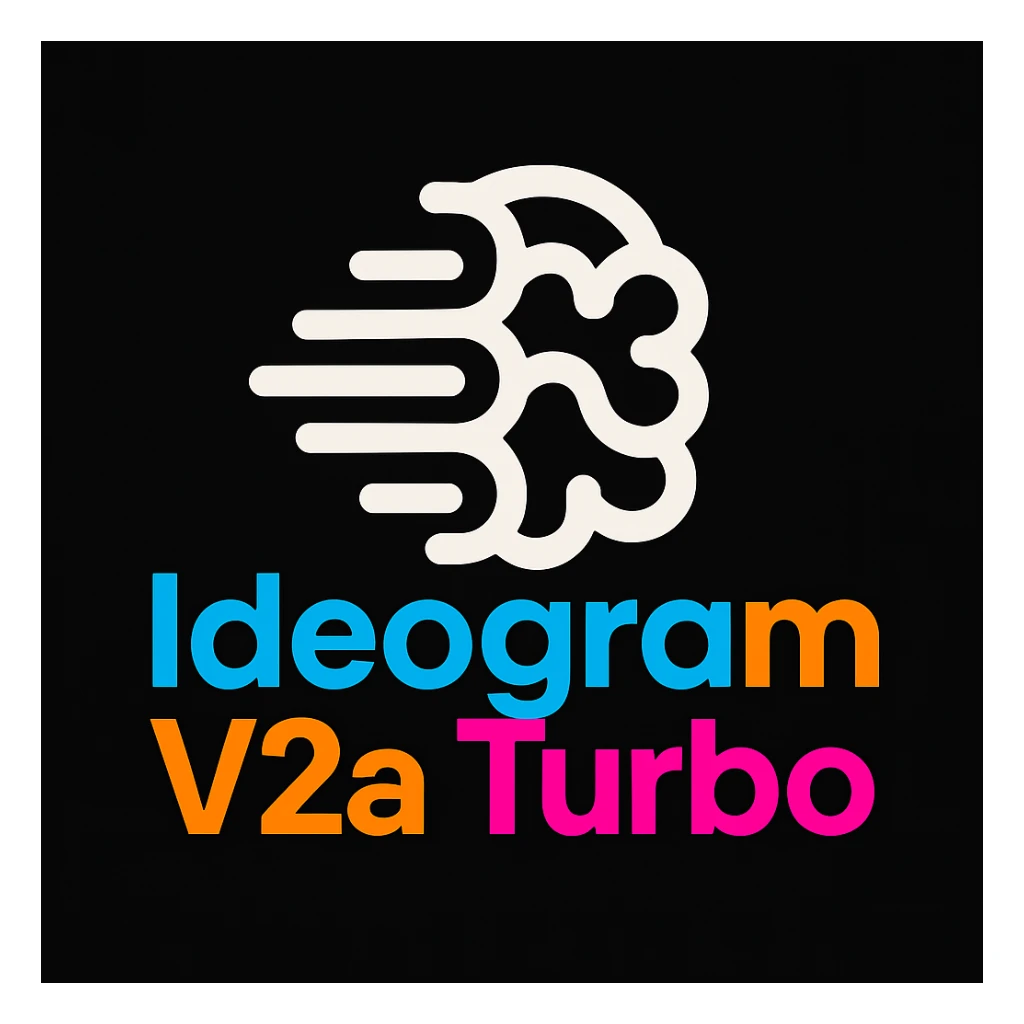 make a non gradient solid but colorful text of "Ideogram V2a Turbo", black background, add this logo too, make it good art for this sticker