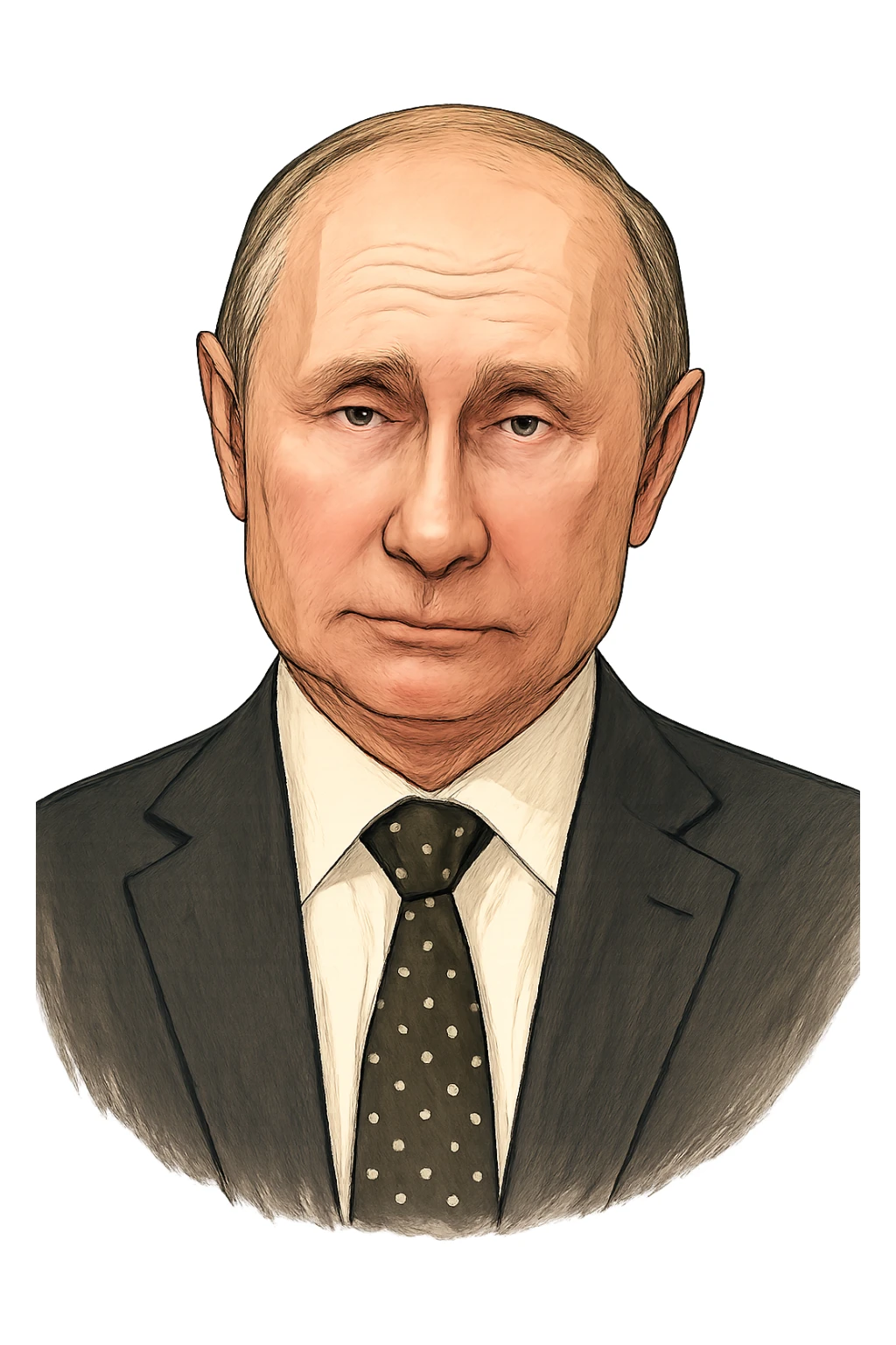 Владимир Путин в слегка рисованном, но при это объемный стиль, прозрачный фон sticker