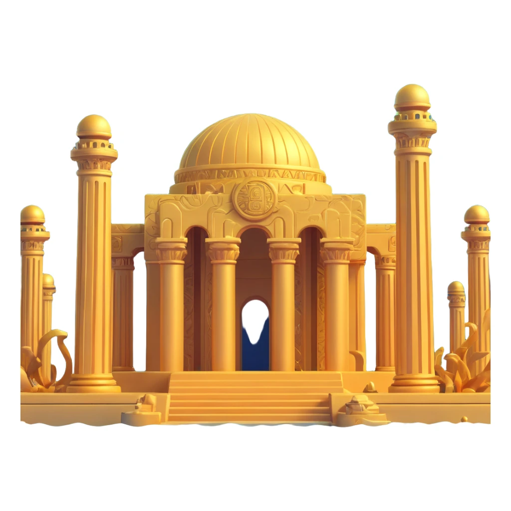 expansive golden underwater base with Anunnaki motifs, several domes and pillars, full architectural view sticker