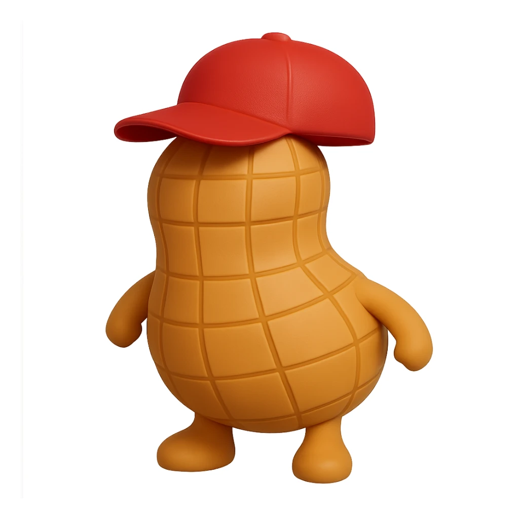 Add a cute red hat to the 3D cartoon-style peanut character with tiny arms and legs, keep it with no facial expression, maintain transparent background. The style is 3D cartoon-style with a transparent background. sticker